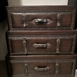 Vintage Faux Leather Room Chest with Buckles and Straps dresser