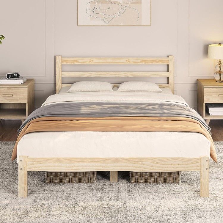 Yaheetech Queen Bed Frame Solid Pine Wood Platform Bed with Paneled Headboard- NEW!
