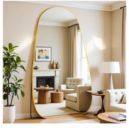 Full Length Mirror, 81"x41" Floor Mirror with Stand,Standing Hanging Leaning Irregular Mirrors for Bedroom Living Room Entryway,Tear Drop Style,Golden