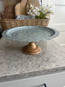 Galvanized Metal Cake Stand with Wood Base $15