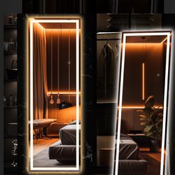 Hasipu Full Length Mirror with Lights, 56" x 16" Lighted Floor Standing LED Mirror Full Length, Full