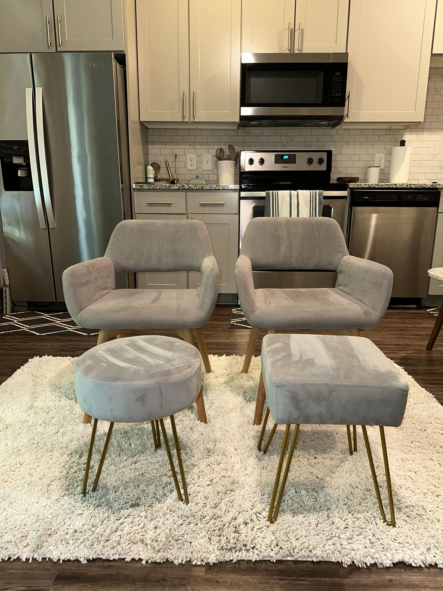 Two Accent Chairs With Ottomans
