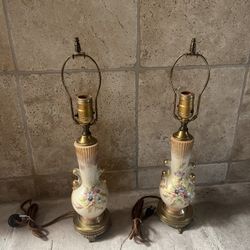 Pair of Vase Urn Style Hand Painted Floral Porcelain Lamps