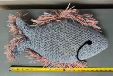 Vintage Handmade Reversible Crochet Fish Throw Pillow just $15