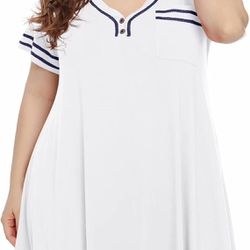 Nightgowns for Women Short Sleeve Nightshirts V-Neck Button Pajamas ( Medium)