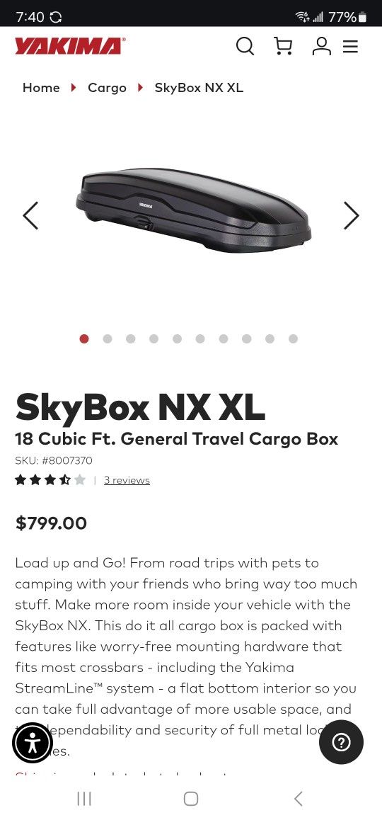 Yakima SkyBox NX XL Travel Roof Cargo Box New