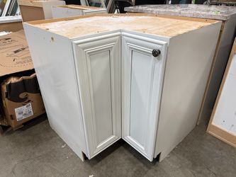 White Kitchen Corner Cabinet with Lazy Susan Shelving