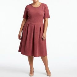 LuLaRoe Amelia Dress 3XL Dusty Rose Paisley Textured Jacquard Pleated Back Zip