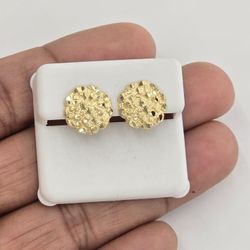 14kt Real Gold Round Nugget Stud Earring