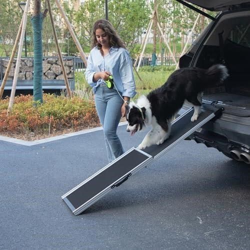 COZIWOW Aluminum Pet Ramp Ladder,Portable Dog Car Step Ramp with 2-Fold Design and Handle