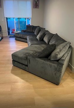 Large Gray Velvet Sectional Sofa