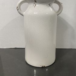 White Glossy Ceramic Vase with Two Handles