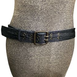 Stylish Denim Belt with Bronze Double-Prong Buckle