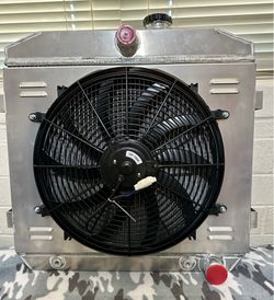 55-57 Chevrolet Belair, Nomad.  Hot Rod Performance Aluminum 4 core radiator with fan.