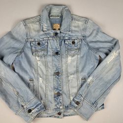 Abercrombie & Fitch Vintage Denim Jean Jacket Distressed Cropped Waist Women's L