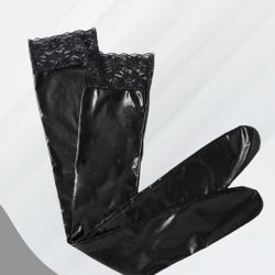 Women's Shiny Leather Like Wet Look Lace Up Thigh High
