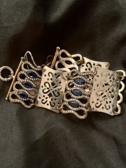 Art Deco Blue Sapphire Topaz Silver Bracelet