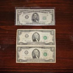 US paper currency 1950 $5 & $2 