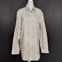 Banana Republic Yellow And Blue Long Sleeved Button Down Collared Dress Shirt (Size Large)