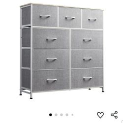 9-Drawer Dresser, Fabric Storage Tower for Bedroom, Hallway, Entryway, Closet, Tall Chest Organizer Unit with Fabric Bins, Steel Frame, Wood Top, Easy