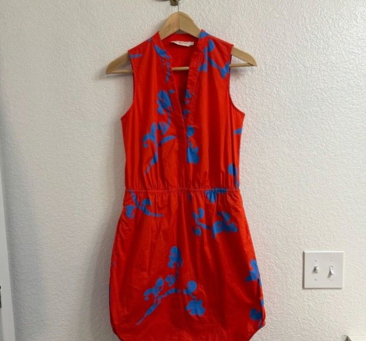 Tory Burch 'Chelsea' Print Sleeveless Cotton Shirtdress, Poppy Red Pylos Size 2