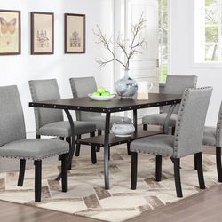 Brown Dining Table Set With Gray Chairs 