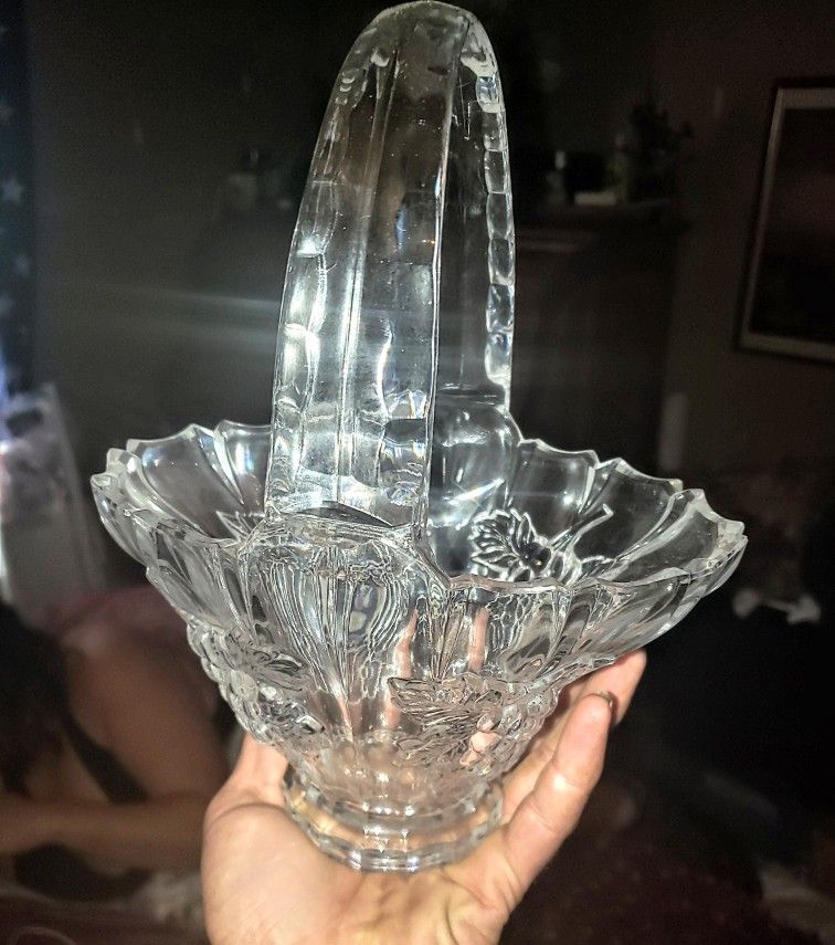 Hofbauer Glass Basket, The Byrdes Collection, Pressed Pattern Glass, Germany