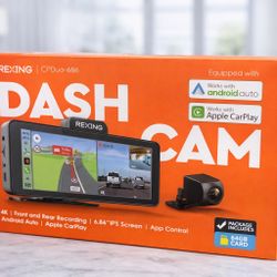 Rexing CPDuo-686 Dash Cam Front & Rear 4K Apple CarPlay Android Auto 64GB NEW