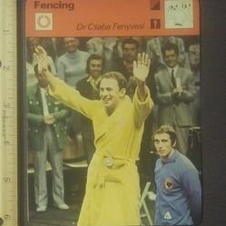1977 Sportscaster Dr. Csaba Fenyvesi J. Ladegaillerie Fencing The Chivalrous Athlete Sports Photo Large Over-sized Card HTF Collectible Vintage Italy