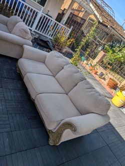 3-Seat Sofa with Ornate Wood Trim + Loveseat