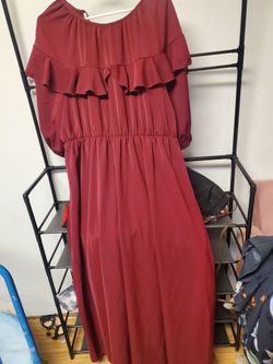 Burgundy Ruffle Maxi Dress Long Sleeve