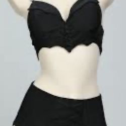 Brand New  Womens Juniors JRS 2pc Gothic Night Widow Bat Bikini Swimsuit Bathing Suit XL XLarge