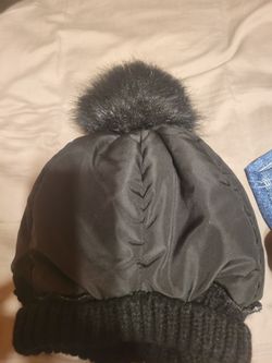 Black Winter Beanie with Fur Pom-Pom