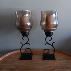 Set Of Two Pieces Tall Glass  Candle Holder 