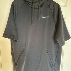 NIKE DRIFIT SHORT SLEEVE HOODIE LARGE BLACK GREY