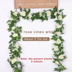 2 Pcs / 2.2M Artificial White Flower Fake Hanging Fake Vine Plants Leaves Artificials Garland Flowers Wedding Decoration