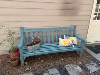 Large Teal Wood Outdoor Garden / Patio Bench