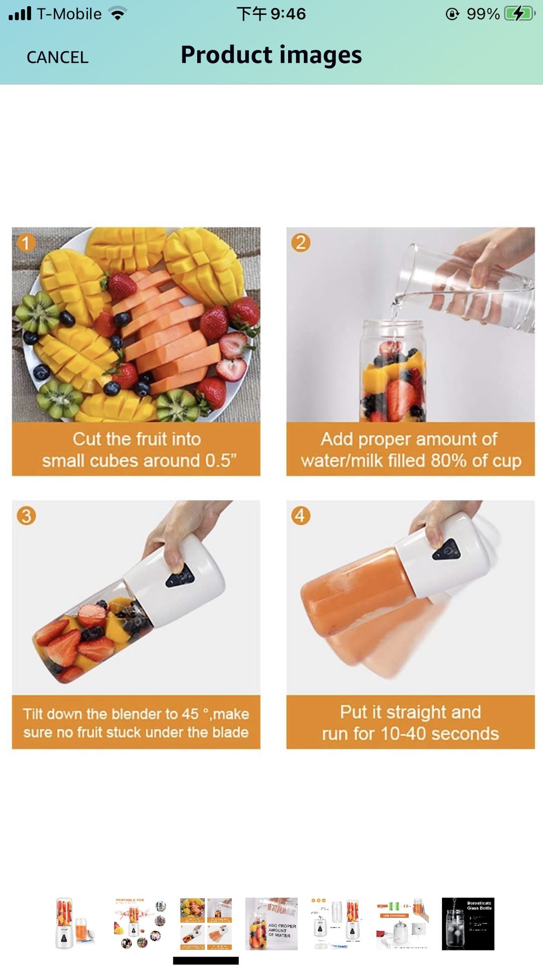 Portable Blender-KamSpark Smoothie Blender USB Rechargeable Battery Operated 2000mAh, Mini Blender (12oz), 6 Blades, Glass Cup BPA Free Food Grade, De
