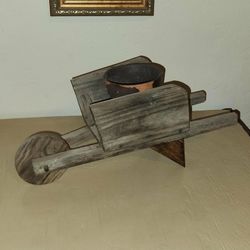 VINTAGE WOODEN FARMHOUSE FARM WHEELBARROW MINI WHEEL BARREL PLANTER FLOWER POT OUTDOOR YARD GARDEN PORCH DECOR