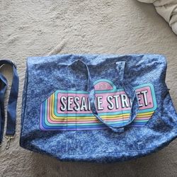 Denim Duffel Bag Retro Rainbow 123 Sign Sesame Street