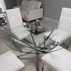 Round Glass Dining Table Set – 4 Chairs 