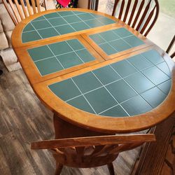 Solid HardWood Table With Green Tile Top, 4 Chairs.. Great Table For Four Or Six People.. Hundreds Of Dollars Off What I Paid....