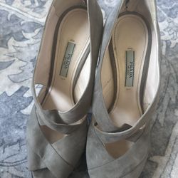 Prada Gray Suede Heels