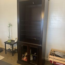 Thomasville Wood Cabinet With Glass Shelves