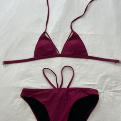 Burgundy Red Strappy Swimsuit / S