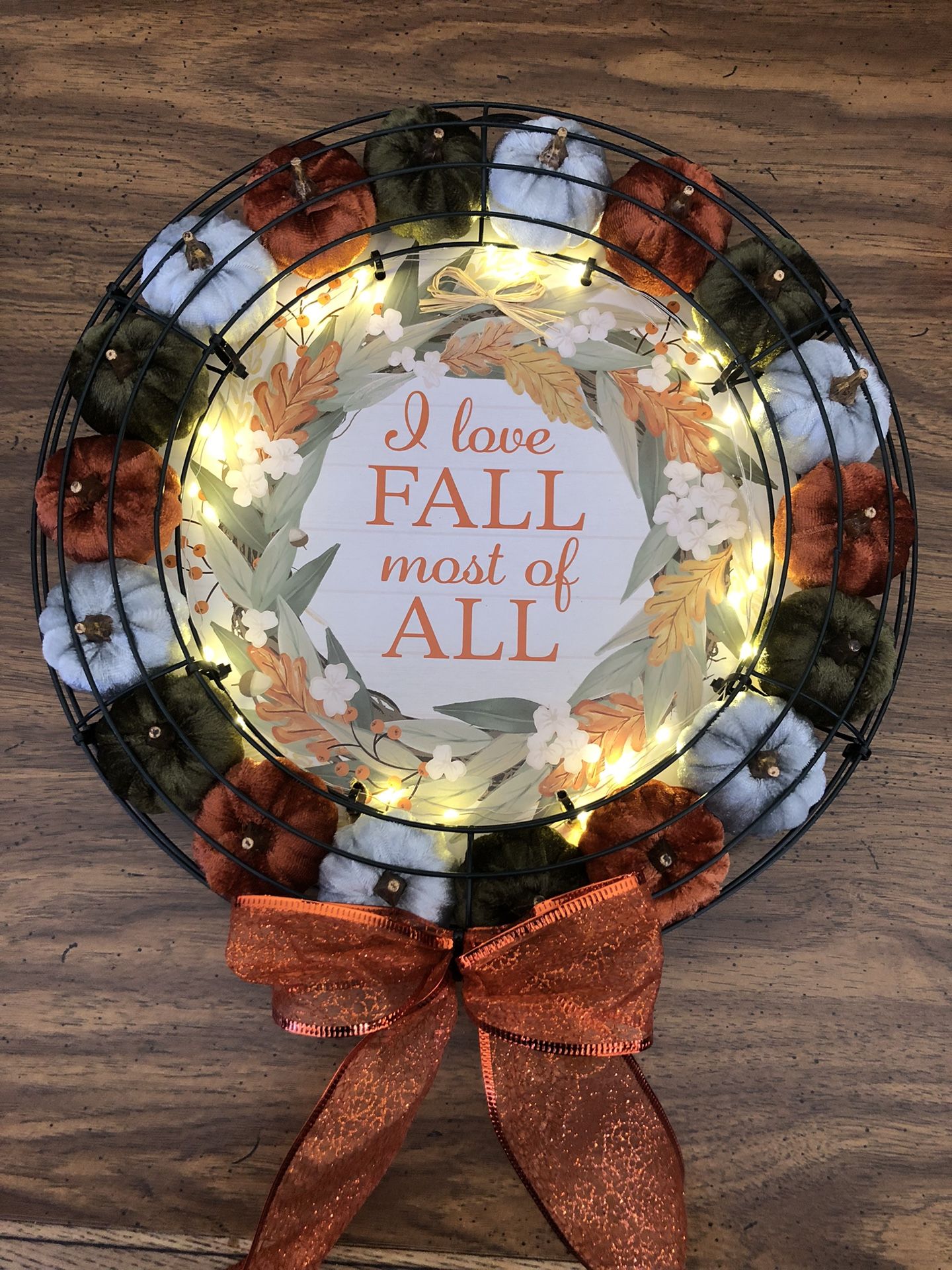 Handcrafted-Handmade-14” Fall Wreath-Lights Up!