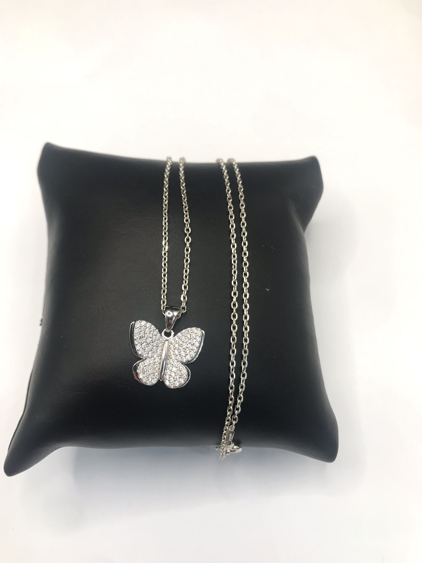 925 Sterling Silver 1.00CT MOISSANITE Small butterfly Pendant Necklace Size 18”