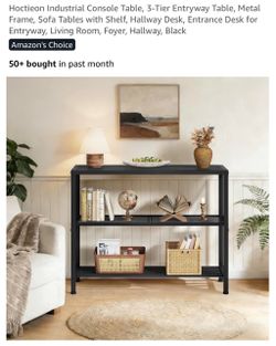 Hoctieon 3-Tier Industrial Console Table Black