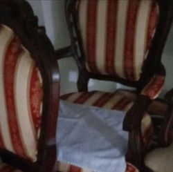 Three Victorian Style Carved Wood Upholstered Armchair