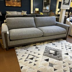 Wood Trim Pebble Grey Sofa